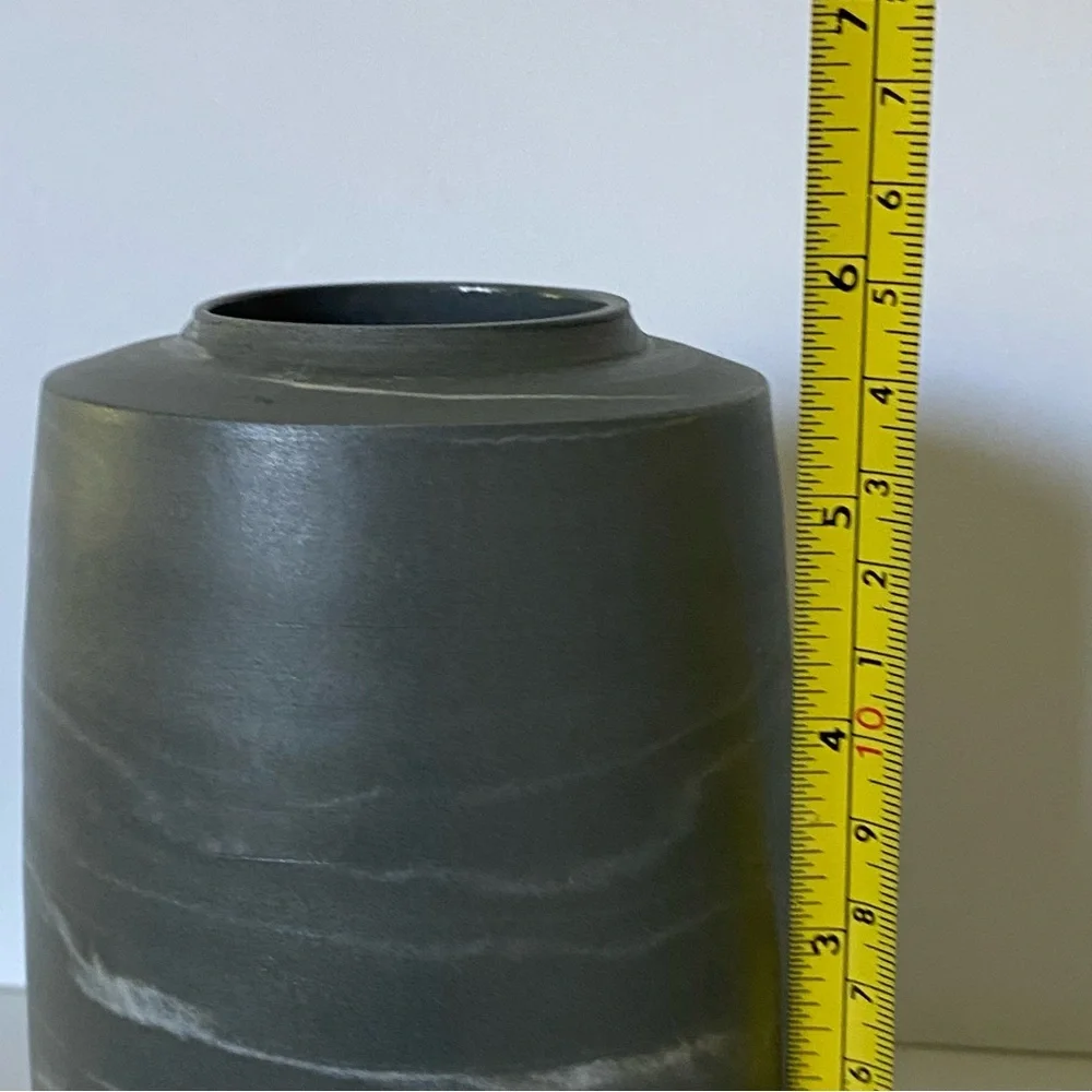 Clay Swirl Pottery Vase Handmade Gray White Marble Look 6” Matte Finish Nemadji